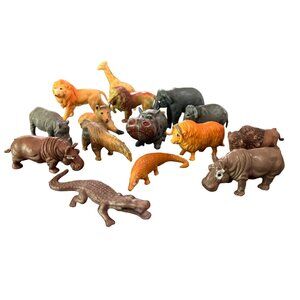 Vtg Safari Animals Cake Toppers Plastic Toys Hippo Lion Elephant Giraffe Ant Eat